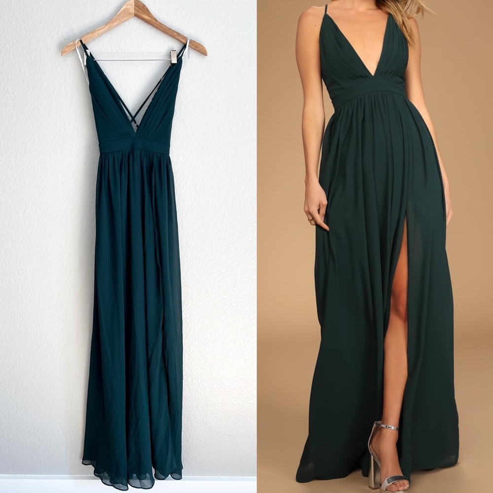 Ballroom Bliss Emerald Green Pleated Maxi Dress